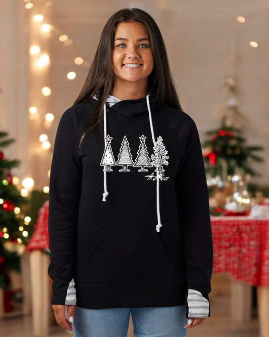 Ladies Stripe Double Hood Pullover w/ Tree design